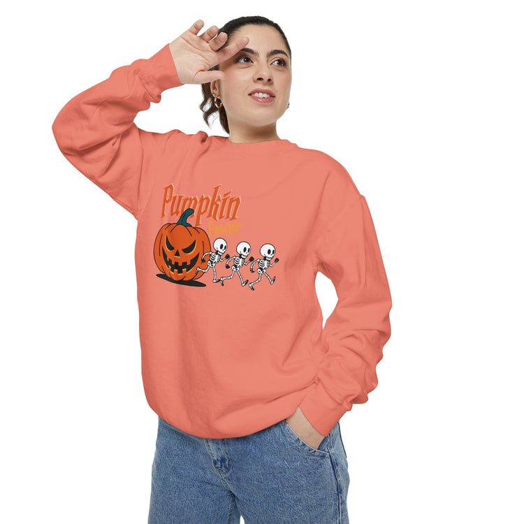 Pumpkin Skeleton Sweatshirt, Cozy Fall Apparel, Halloween Gift, Unisex Sweatshirt, Autumn Fashion Printify