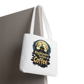Nightmare Before Coffee Tote Bag, Halloween Tote, Spooky Drink Carrier, Gift for Coffee Lovers, AOP Design Bag Printify