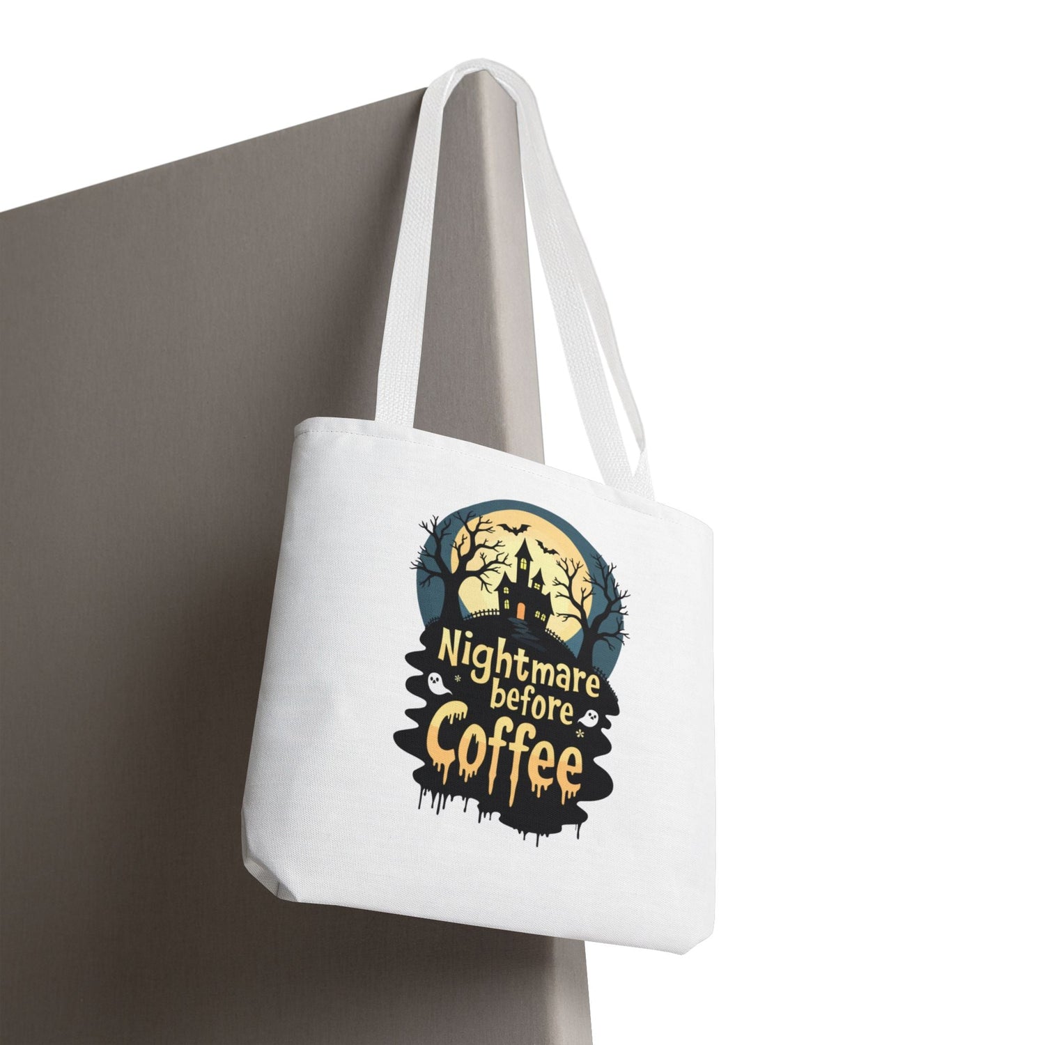 Nightmare Before Coffee Tote Bag, Halloween Tote, Spooky Drink Carrier, Gift for Coffee Lovers, AOP Design Bag Printify
