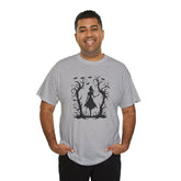Whimsical Forest Silhouette Tee, Unisex Heavy Cotton T-Shirt, Fall Fashion, Halloween Shirt, Nature Lover Gift Printify