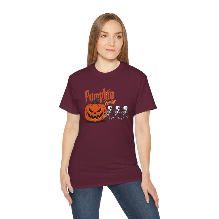 Halloween Skeleton Pumpkin Tee, Spooky Graphic Shirt, Unisex Fall Fashion, Halloween Costume Top, Fun October Apparel Printify