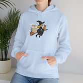 Halloween Witch and Cat Hoodie, Cozy Fall Sweatshirt, Scary Night Apparel, Unisex Ghostly Sweatshirt, Cute Halloween Gift Printify
