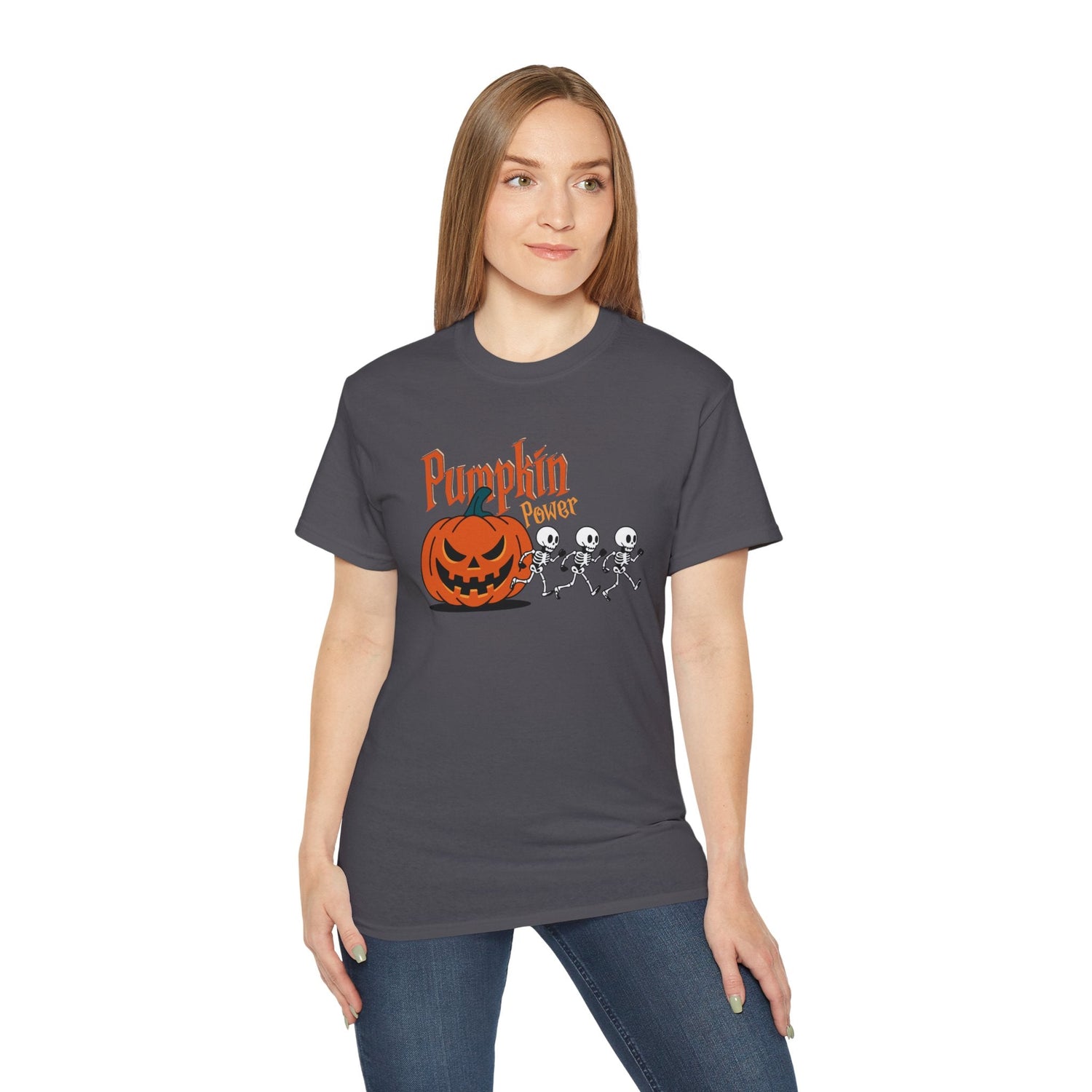 Halloween Skeleton Pumpkin Tee, Spooky Graphic Shirt, Unisex Fall Fashion, Halloween Costume Top, Fun October Apparel Printify