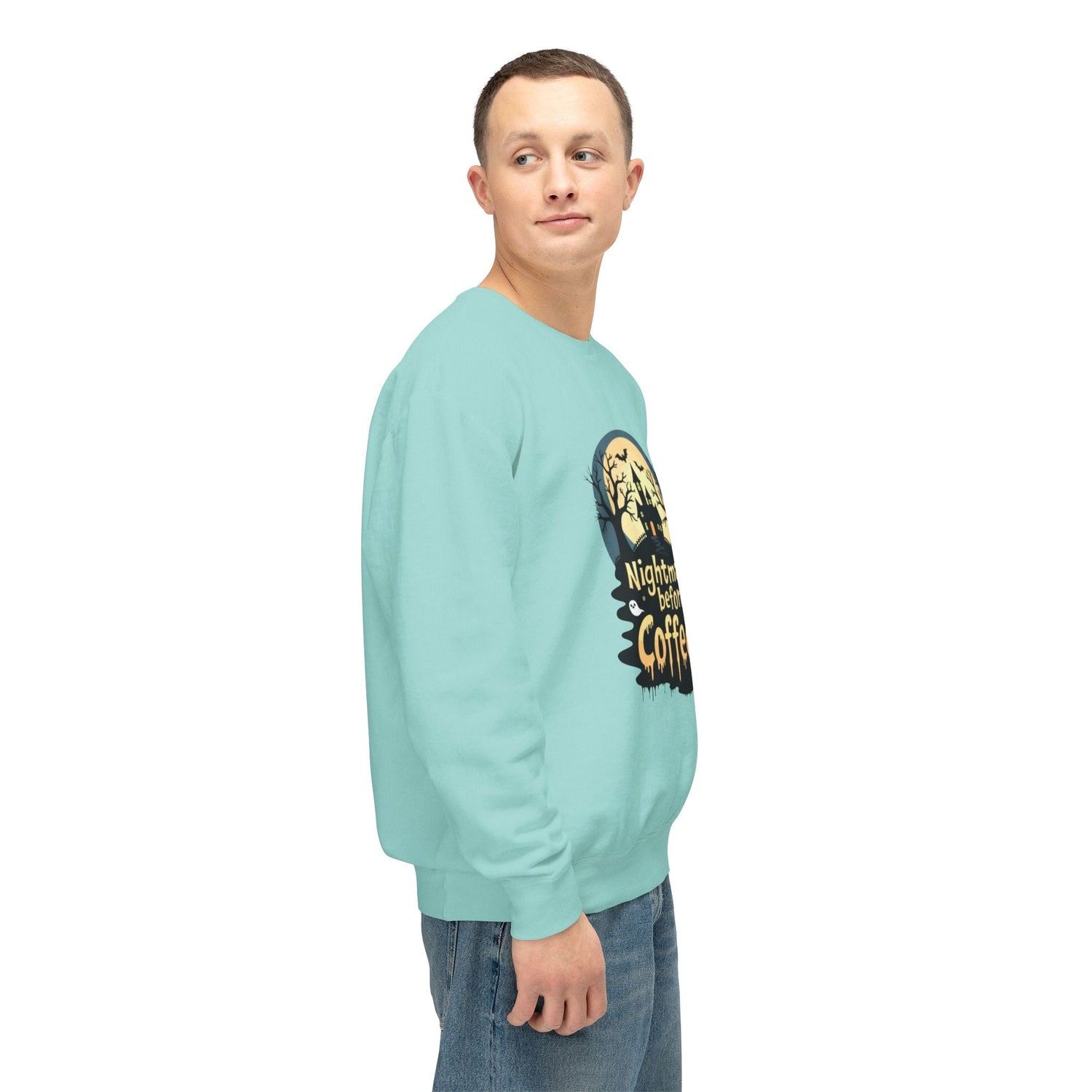Unisex Lightweight Crewneck Sweatshirt - Nightmare Before Coffee Printify