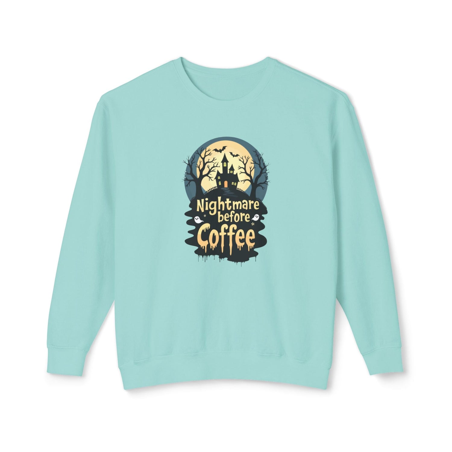 Unisex Lightweight Crewneck Sweatshirt - Nightmare Before Coffee Printify
