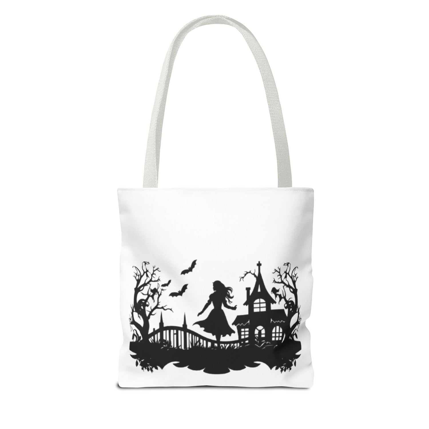Spooky Silhouette Tote Bag - Halloween Gift, Witchy Style, Eco-Friendly Shopping, Causal Carryall, Gothic Art Design Printify
