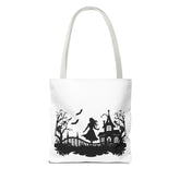 Spooky Silhouette Tote Bag - Halloween Gift, Witchy Style, Eco-Friendly Shopping, Causal Carryall, Gothic Art Design Printify