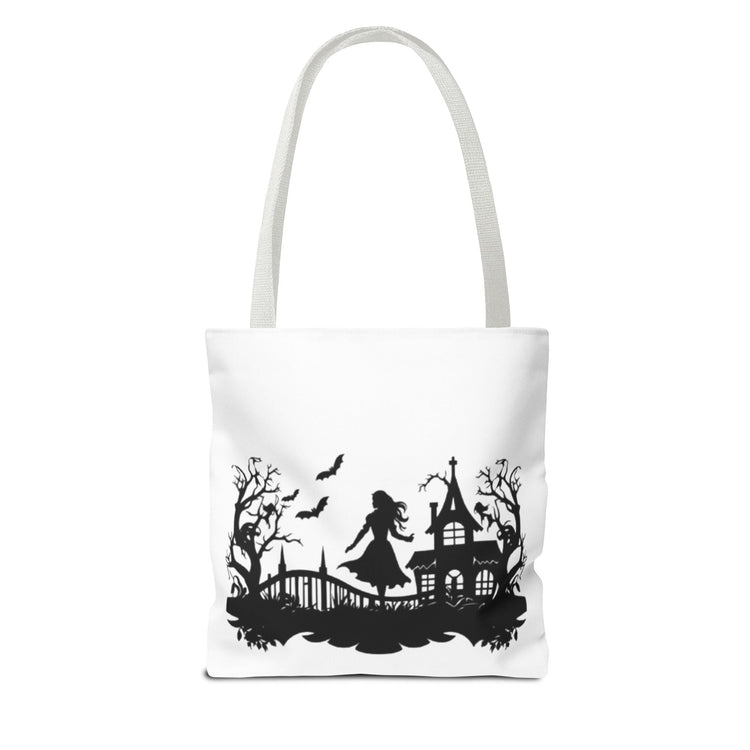 Spooky Silhouette Tote Bag - Halloween Gift, Witchy Style, Eco-Friendly Shopping, Causal Carryall, Gothic Art Design Printify