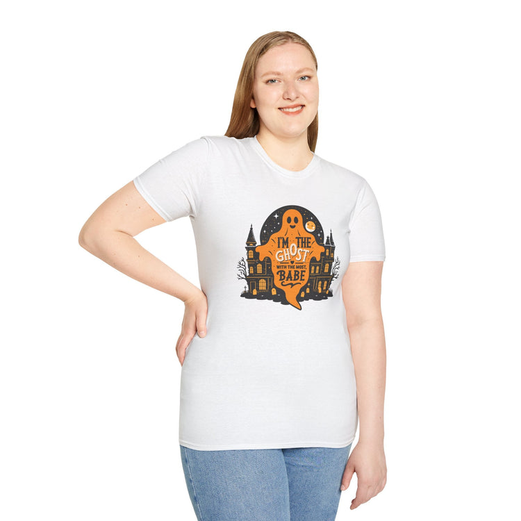 Halloween Ghost T-Shirt, Unisex Softstyle Tee for Halloween, Cute Halloween Shirt, Fall Festive Wear, Funny Ghost Design Printify