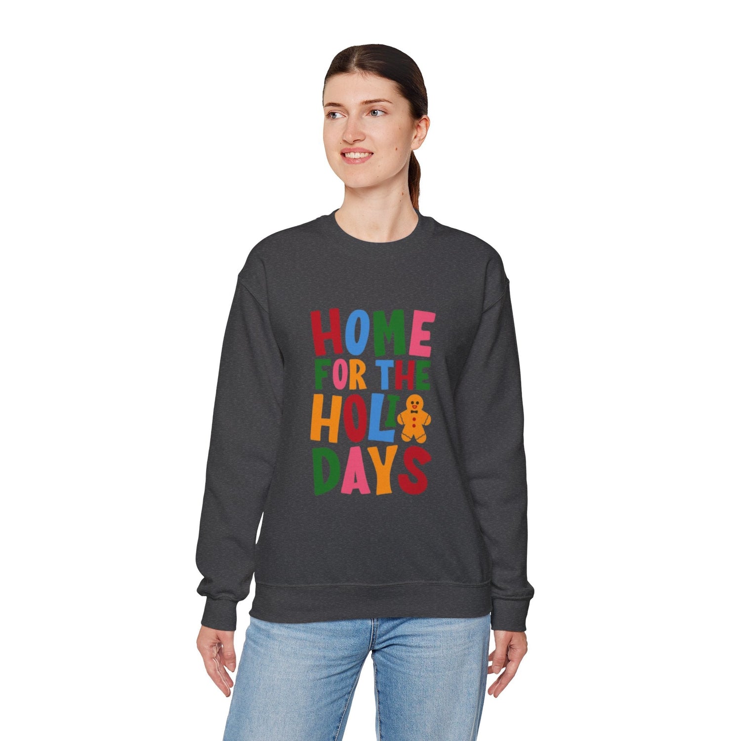 Home for the Holidays Crewneck Sweatshirt, Festive Sweater, Winter Apparel, Christmas Gift, Cozy Holiday Wear Printify