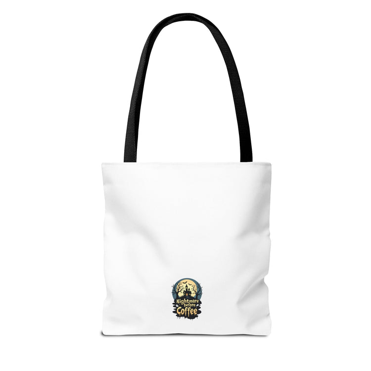 Nightmare Before Coffee Tote Bag, Halloween Tote, Spooky Drink Carrier, Gift for Coffee Lovers, AOP Design Bag Printify