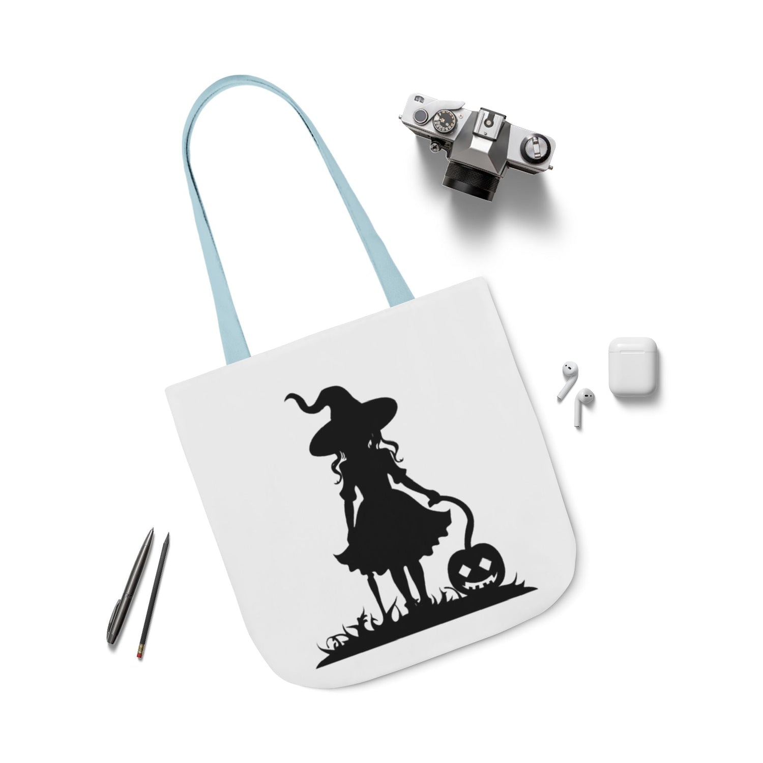 Halloween Witch Canvas Tote Bag, Spooky Treat Bag, Autumn Market Tote, Trick-or-Treat Bag, Gift for Witches, Seasonal Accessories Printify
