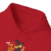 Halloween Witch and Cat Hoodie, Cozy Fall Sweatshirt, Scary Night Apparel, Unisex Ghostly Sweatshirt, Cute Halloween Gift Printify