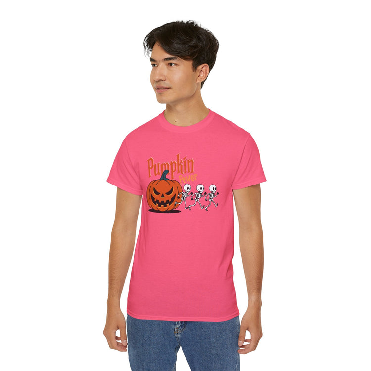 Halloween Skeleton Pumpkin Tee, Spooky Graphic Shirt, Unisex Fall Fashion, Halloween Costume Top, Fun October Apparel Printify