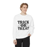 Halloween Trick or Treat Sweatshirt, Cozy Fall Sweatshirt, Unisex Halloween Apparel, Spooky Season Gift, Pumpkin Spice Fashion Printify