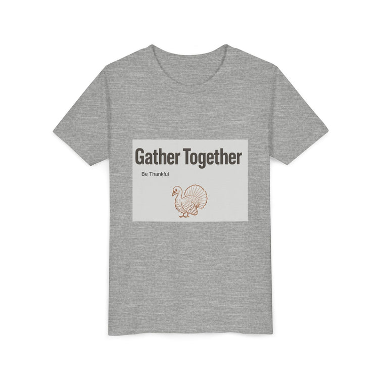 Gather Together Youth Tee - Thankful Thanksgiving Shirt, Kids Holiday T-Shirt, Family Gathering Outfit, Cute Fall Apparel, Youth [...] Printify