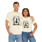 Whimsical Forest Silhouette Tee, Unisex Heavy Cotton T-Shirt, Fall Fashion, Halloween Shirt, Nature Lover Gift Printify