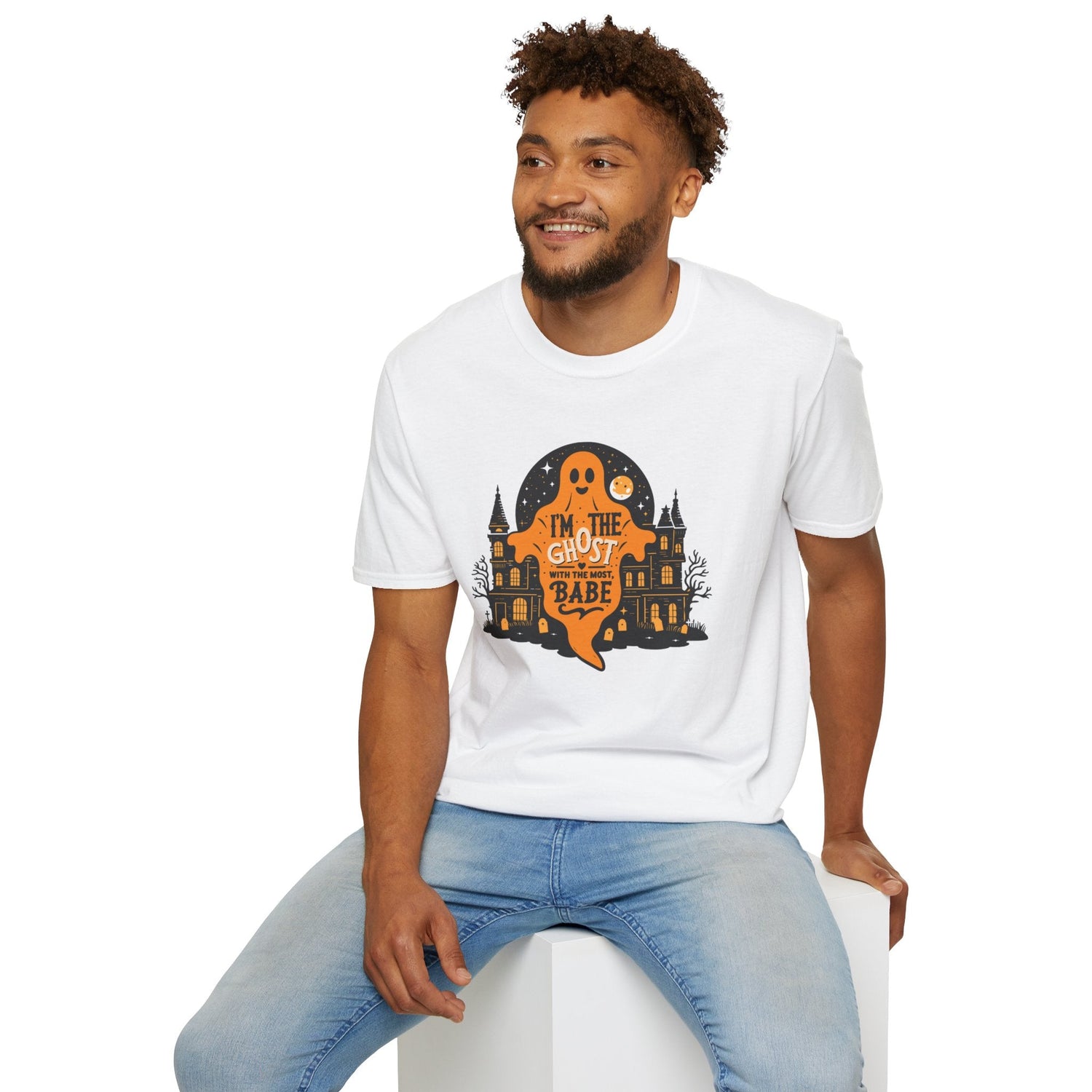 Halloween Ghost T-Shirt, Unisex Softstyle Tee for Halloween, Cute Halloween Shirt, Fall Festive Wear, Funny Ghost Design Printify