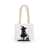 Halloween Witch Canvas Tote Bag, Spooky Treat Bag, Autumn Market Tote, Trick-or-Treat Bag, Gift for Witches, Seasonal Accessories Printify