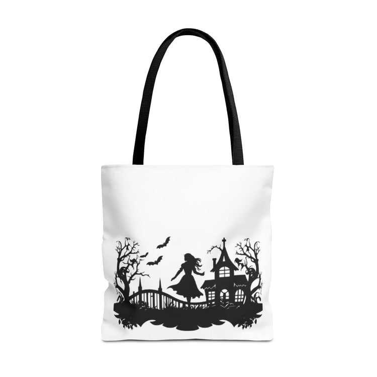 Spooky Silhouette Tote Bag - Halloween Gift, Witchy Style, Eco-Friendly Shopping, Causal Carryall, Gothic Art Design Printify
