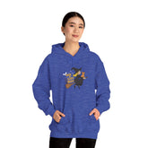 Halloween Witch and Cat Hoodie, Cozy Fall Sweatshirt, Scary Night Apparel, Unisex Ghostly Sweatshirt, Cute Halloween Gift Printify