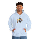 Halloween Witch and Cat Hoodie, Cozy Fall Sweatshirt, Scary Night Apparel, Unisex Ghostly Sweatshirt, Cute Halloween Gift Printify