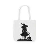 Halloween Witch Canvas Tote Bag, Spooky Treat Bag, Autumn Market Tote, Trick-or-Treat Bag, Gift for Witches, Seasonal Accessories Printify