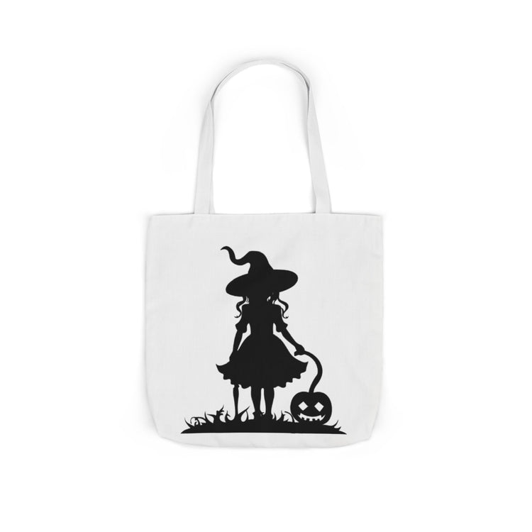 Halloween Witch Canvas Tote Bag, Spooky Treat Bag, Autumn Market Tote, Trick-or-Treat Bag, Gift for Witches, Seasonal Accessories Printify