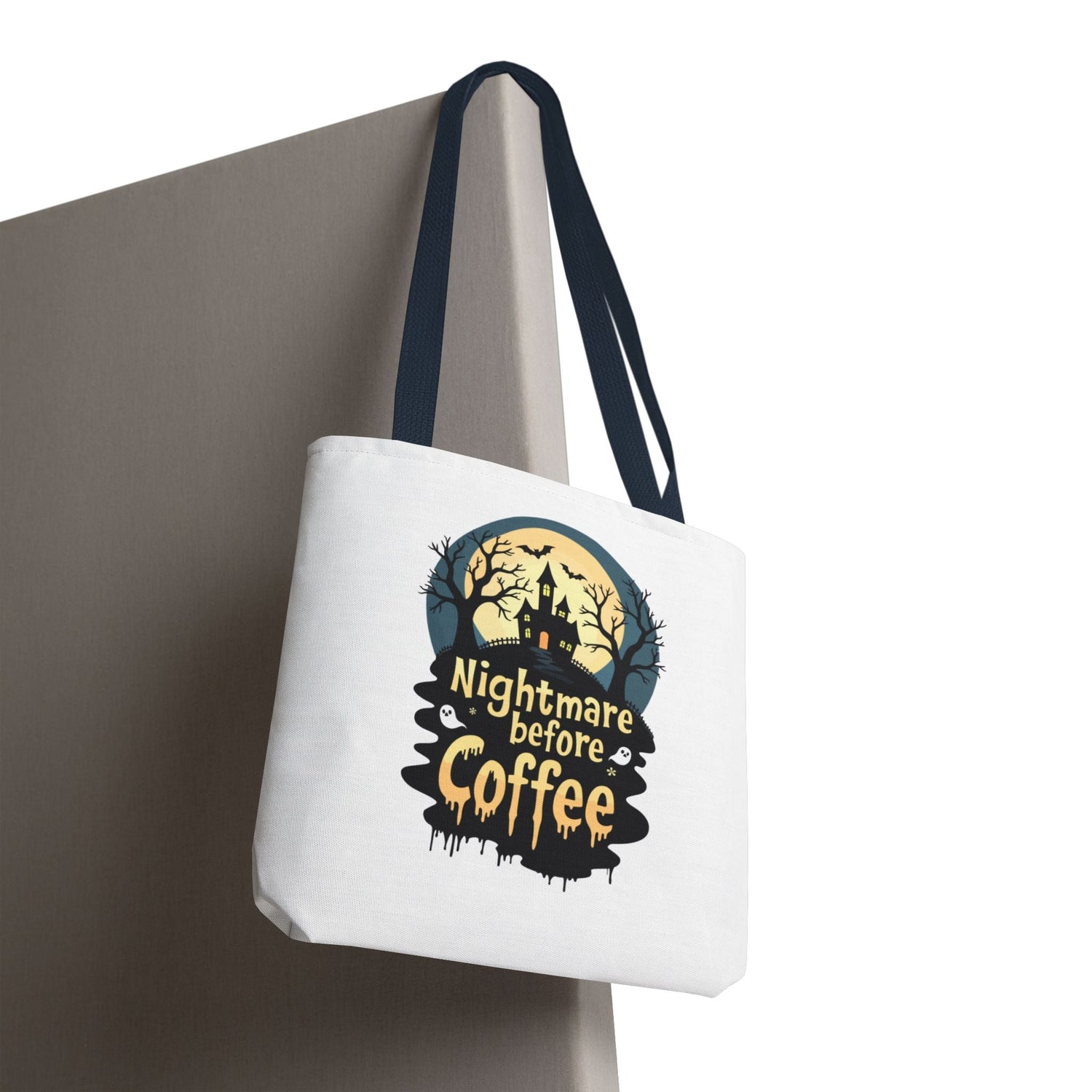 Nightmare Before Coffee Tote Bag, Halloween Tote, Spooky Drink Carrier, Gift for Coffee Lovers, AOP Design Bag Printify