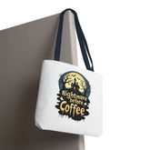 Nightmare Before Coffee Tote Bag, Halloween Tote, Spooky Drink Carrier, Gift for Coffee Lovers, AOP Design Bag Printify