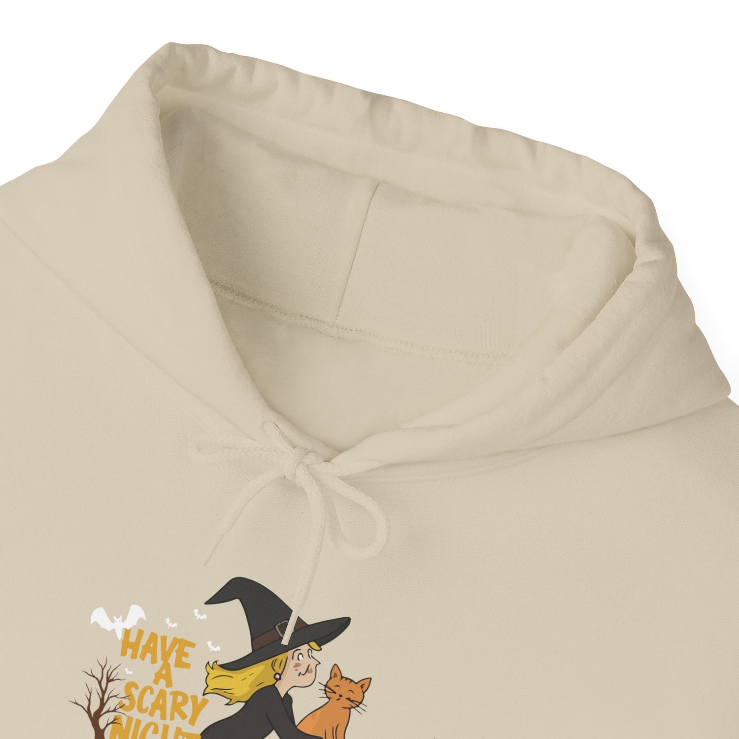 Halloween Witch and Cat Hoodie, Cozy Fall Sweatshirt, Scary Night Apparel, Unisex Ghostly Sweatshirt, Cute Halloween Gift Printify