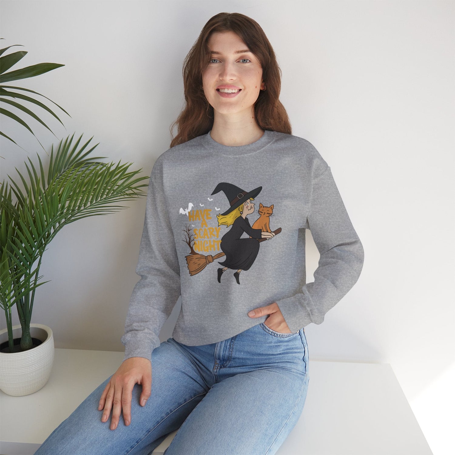Halloween Witch Sweatshirt, Cozy Crewneck, Unisex Sweater, Spooky Season Apparel, Scary Night Gift, Fall Fashion Printify