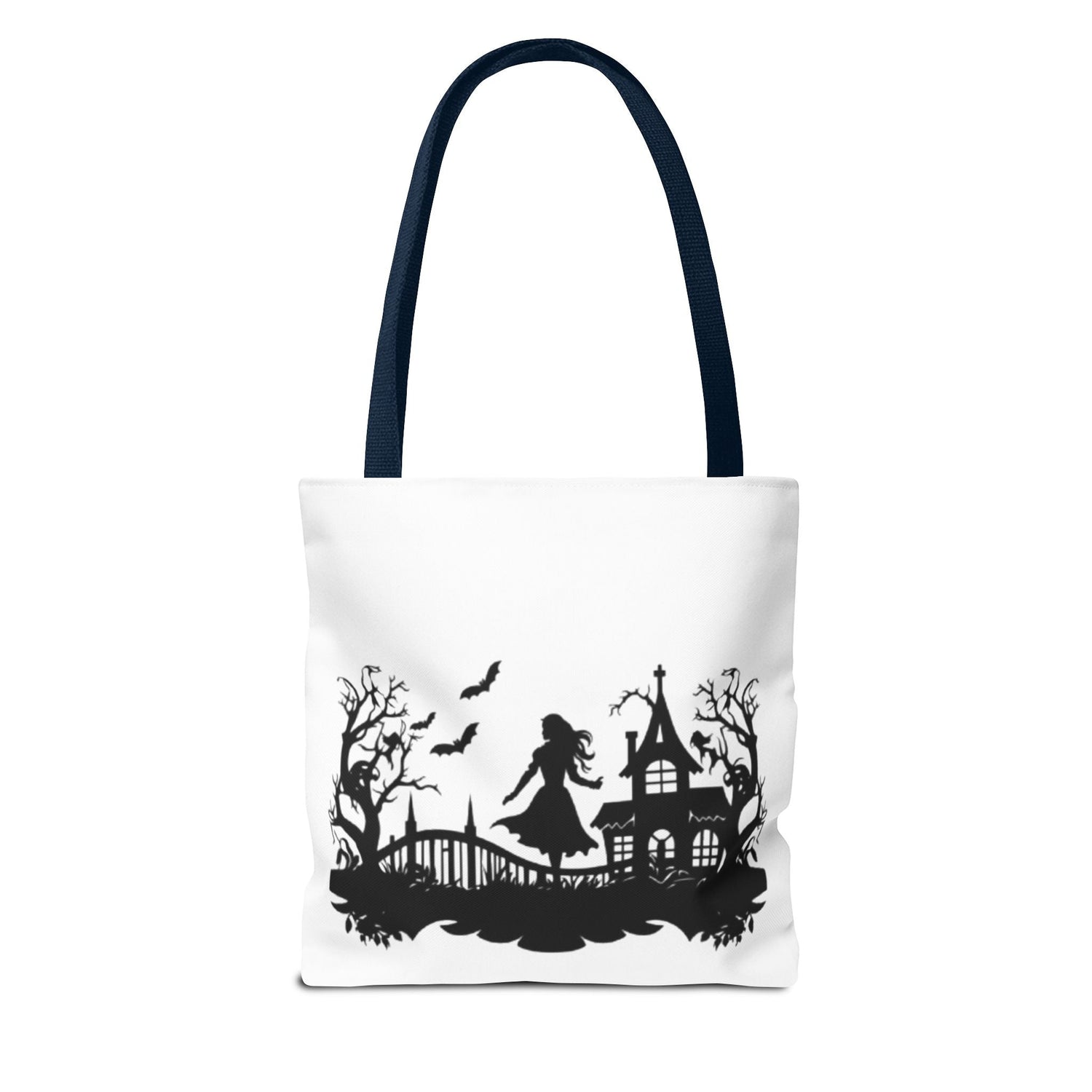 Spooky Silhouette Tote Bag - Halloween Gift, Witchy Style, Eco-Friendly Shopping, Causal Carryall, Gothic Art Design Printify
