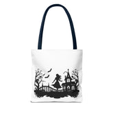 Spooky Silhouette Tote Bag - Halloween Gift, Witchy Style, Eco-Friendly Shopping, Causal Carryall, Gothic Art Design Printify