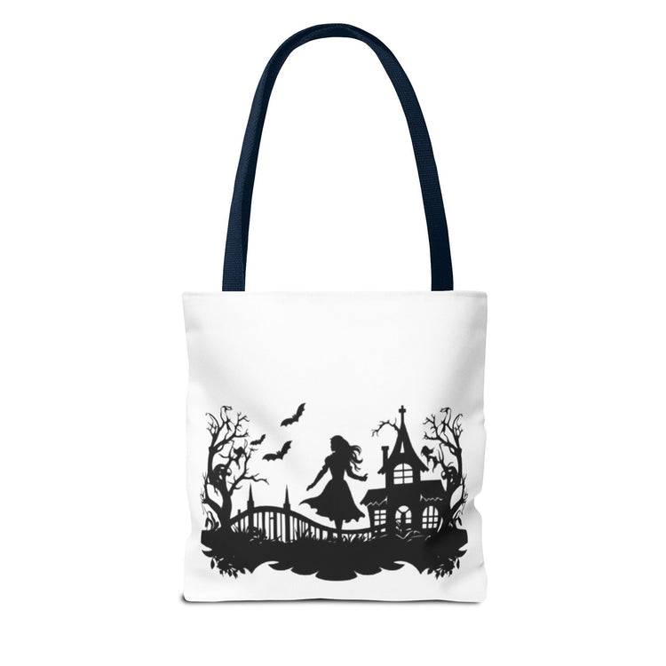 Spooky Silhouette Tote Bag - Halloween Gift, Witchy Style, Eco-Friendly Shopping, Causal Carryall, Gothic Art Design Printify