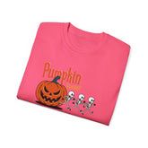 Halloween Skeleton Pumpkin Tee, Spooky Graphic Shirt, Unisex Fall Fashion, Halloween Costume Top, Fun October Apparel Printify