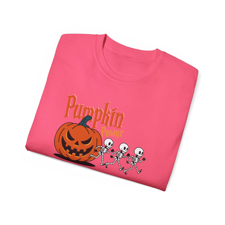 Halloween Skeleton Pumpkin Tee, Spooky Graphic Shirt, Unisex Fall Fashion, Halloween Costume Top, Fun October Apparel Printify