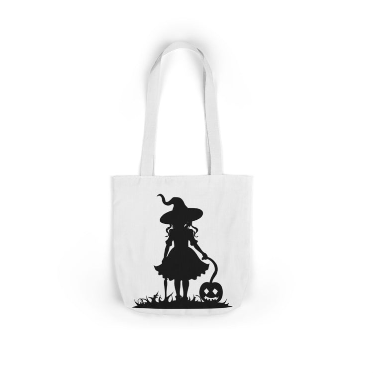 Halloween Witch Canvas Tote Bag, Spooky Treat Bag, Autumn Market Tote, Trick-or-Treat Bag, Gift for Witches, Seasonal Accessories Printify