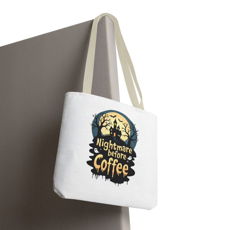 Nightmare Before Coffee Tote Bag, Halloween Tote, Spooky Drink Carrier, Gift for Coffee Lovers, AOP Design Bag Printify