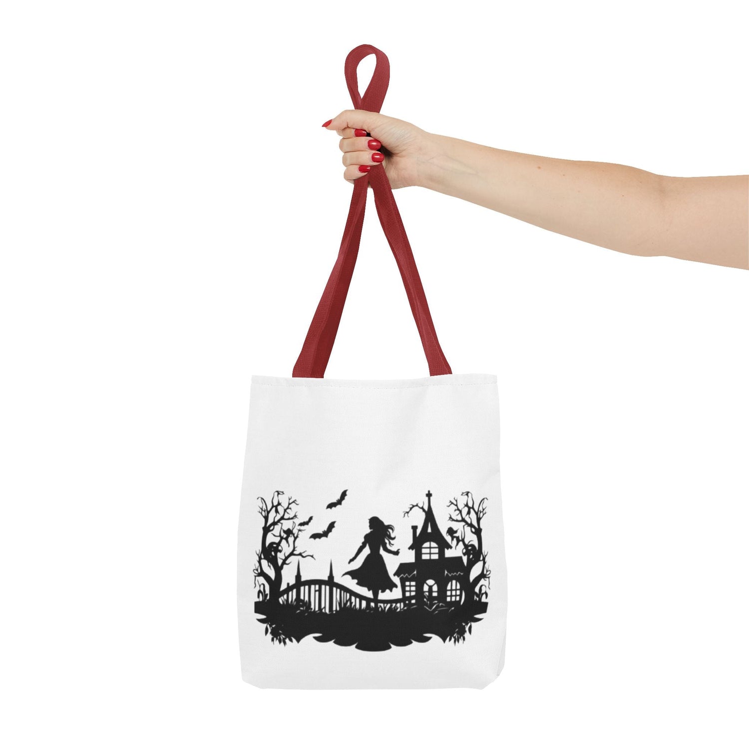 Spooky Silhouette Tote Bag - Halloween Gift, Witchy Style, Eco-Friendly Shopping, Causal Carryall, Gothic Art Design Printify