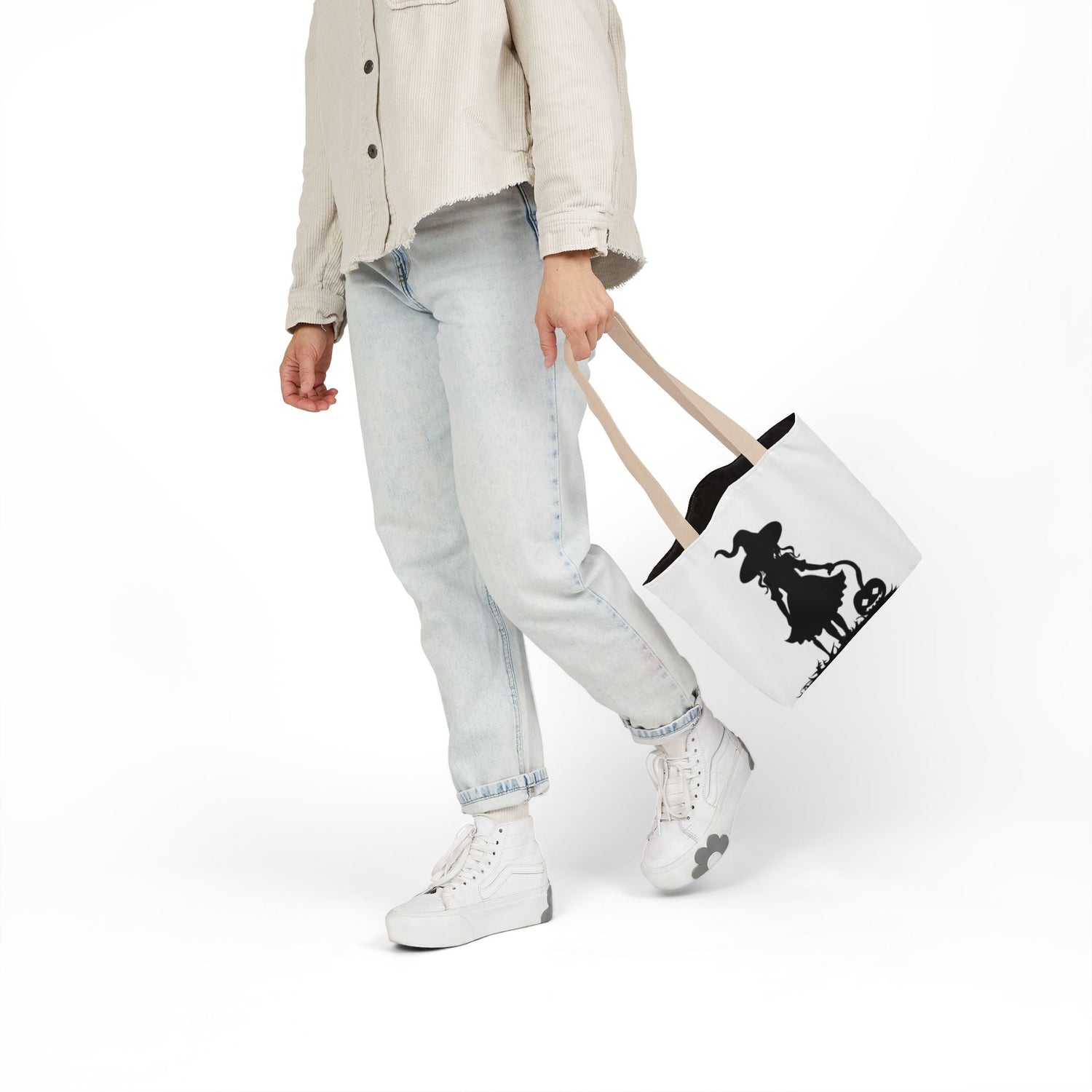 Halloween Witch Canvas Tote Bag, Spooky Treat Bag, Autumn Market Tote, Trick-or-Treat Bag, Gift for Witches, Seasonal Accessories Printify