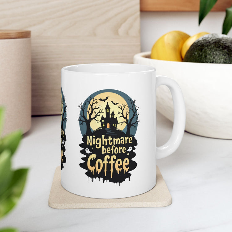 Nightmare Before Coffee Ceramic Mug - Halloween Coffee Cup, Spooky Mug, Gift for Coffee Lovers, Haunted House Decor, 11oz and 15oz Sizes Printify