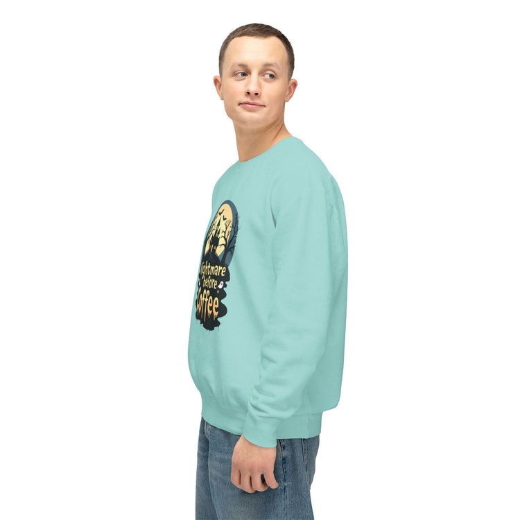 Unisex Lightweight Crewneck Sweatshirt - Nightmare Before Coffee Printify