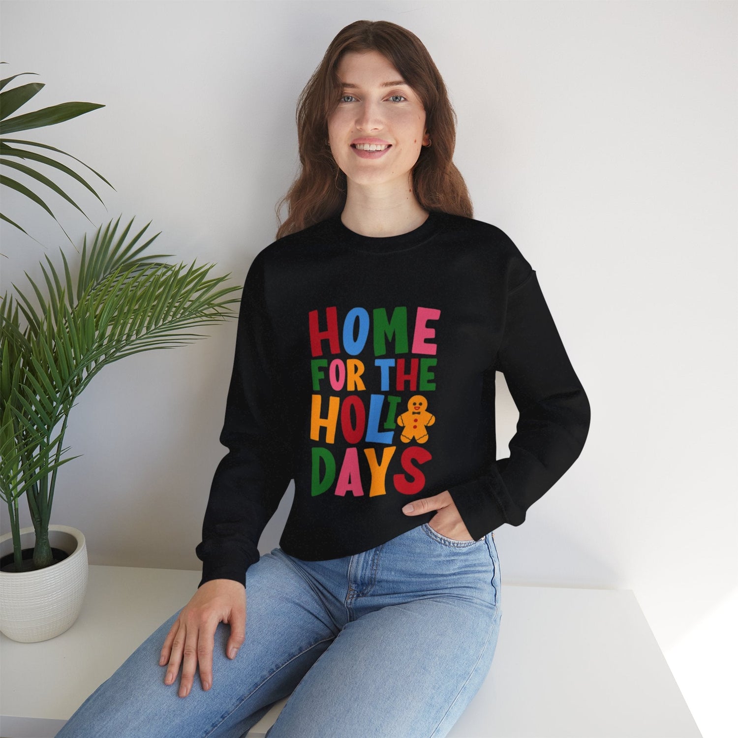 Home for the Holidays Crewneck Sweatshirt, Festive Sweater, Winter Apparel, Christmas Gift, Cozy Holiday Wear Printify