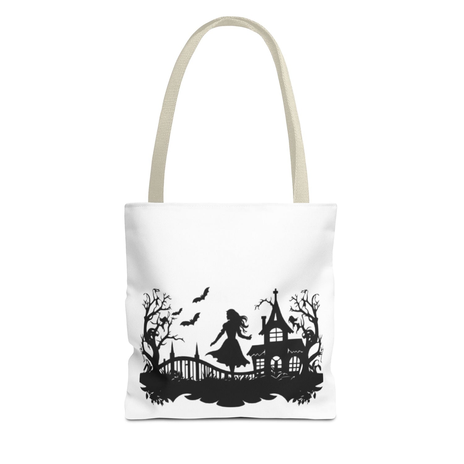 Spooky Silhouette Tote Bag - Halloween Gift, Witchy Style, Eco-Friendly Shopping, Causal Carryall, Gothic Art Design Printify