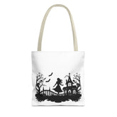 Spooky Silhouette Tote Bag - Halloween Gift, Witchy Style, Eco-Friendly Shopping, Causal Carryall, Gothic Art Design Printify