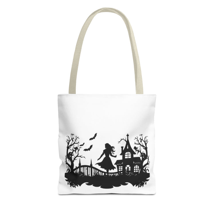 Spooky Silhouette Tote Bag - Halloween Gift, Witchy Style, Eco-Friendly Shopping, Causal Carryall, Gothic Art Design Printify