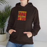 New Year Celebration Hoodie Goodbye 2025 Welcome 2026 Sweatshirt Cozy Gift Friends Unisex Pullover Trendy Winter Fashion Heavy Blend Hooded Printify