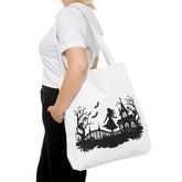 Spooky Silhouette Tote Bag - Halloween Gift, Witchy Style, Eco-Friendly Shopping, Causal Carryall, Gothic Art Design Printify