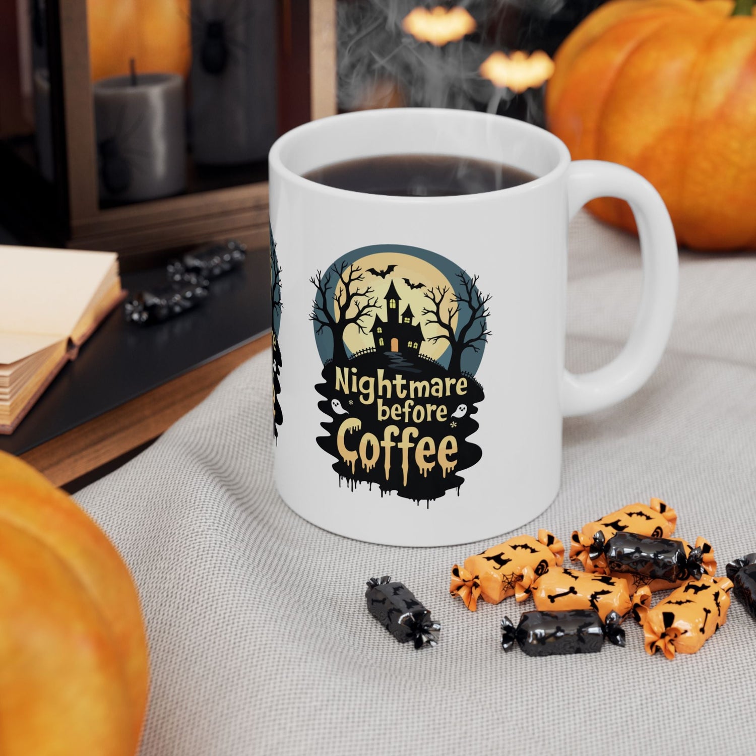 Nightmare Before Coffee Ceramic Mug - Halloween Coffee Cup, Spooky Mug, Gift for Coffee Lovers, Haunted House Decor, 11oz and 15oz Sizes Printify